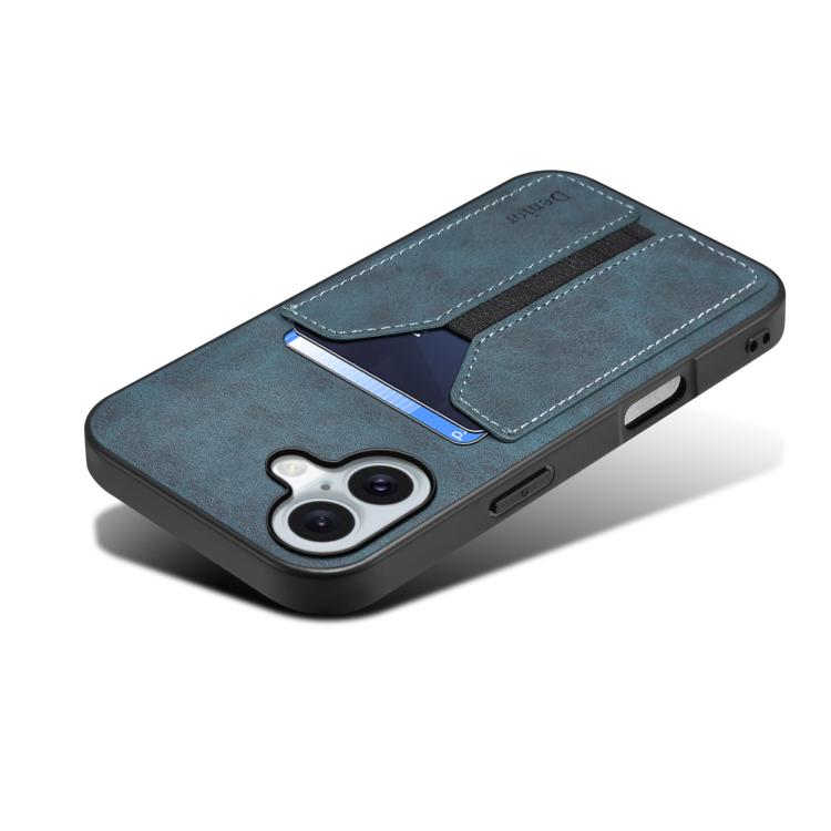 For iPhone 17 Denior D07 DV Elastic Card Slot PU Back Cover Phone Case(Blue) by Denior
