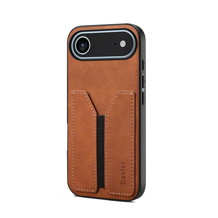 For iPhone Air Denior D07 DV Elastic Card Slot PU Back Cover Phone Case(Brown) by Denior