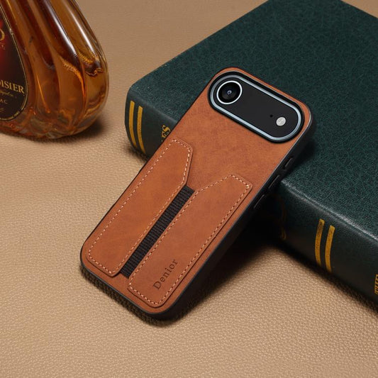 For iPhone Air Denior D07 DV Elastic Card Slot PU Back Cover Phone Case(Brown) by Denior