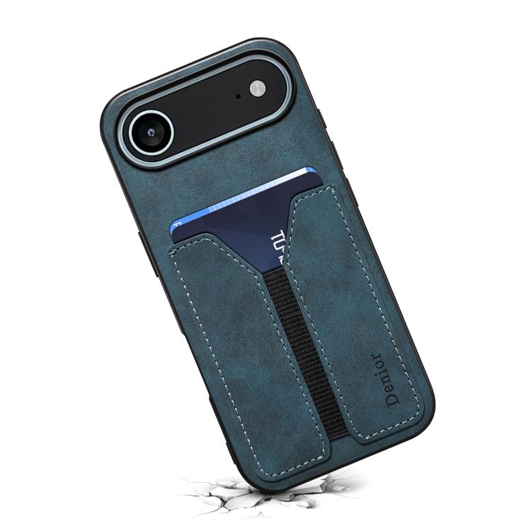 For iPhone Air Denior D07 DV Elastic Card Slot PU Back Cover Phone Case(Blue) by Denior