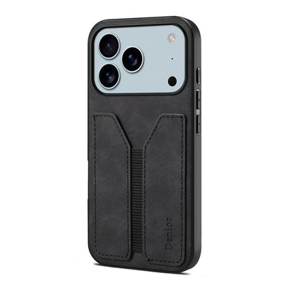 For iPhone 17 Pro Denior D07 DV Elastic Card Slot PU Back Cover Phone Case(Black) by Denior