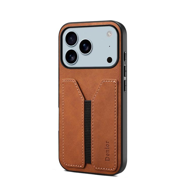For iPhone 17 Pro Denior D07 DV Elastic Card Slot PU Back Cover Phone Case(Brown) by Denior