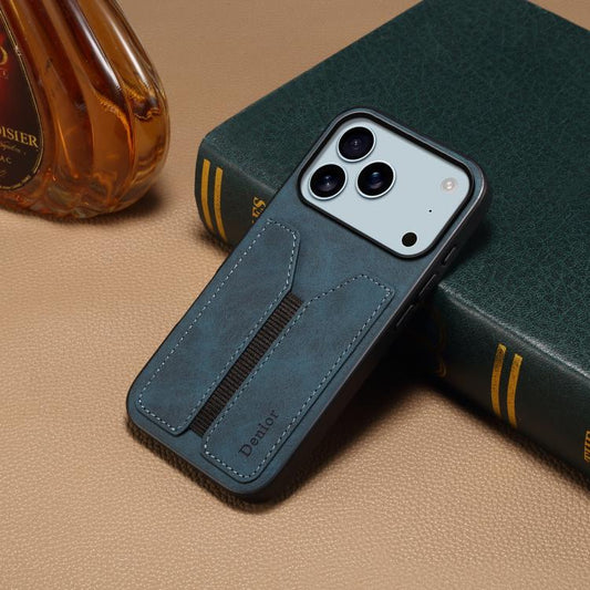 For iPhone 17 Pro Denior D07 DV Elastic Card Slot PU Back Cover Phone Case(Blue) by Denior