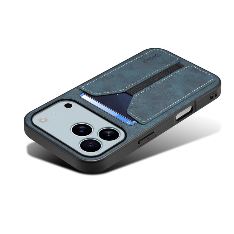 For iPhone 17 Pro Denior D07 DV Elastic Card Slot PU Back Cover Phone Case(Blue) by Denior