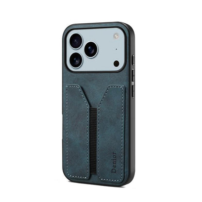 For iPhone 17 Pro Max Denior D07 DV Elastic Card Slot PU Back Cover Phone Case(Blue) by Denior