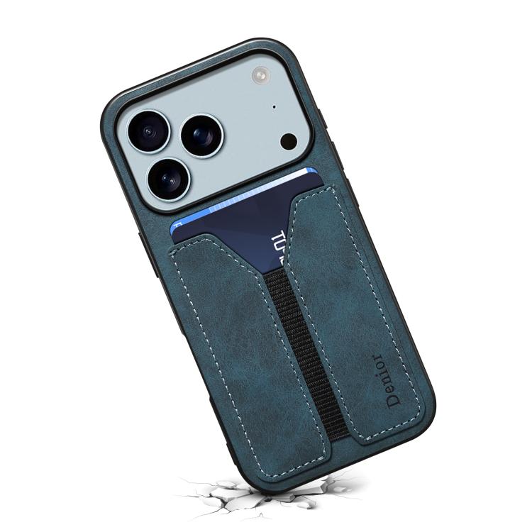 For iPhone 17 Pro Max Denior D07 DV Elastic Card Slot PU Back Cover Phone Case(Blue) by Denior