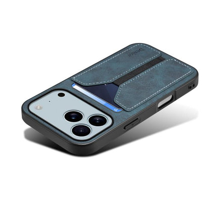 For iPhone 17 Pro Max Denior D07 DV Elastic Card Slot PU Back Cover Phone Case(Blue) by Denior