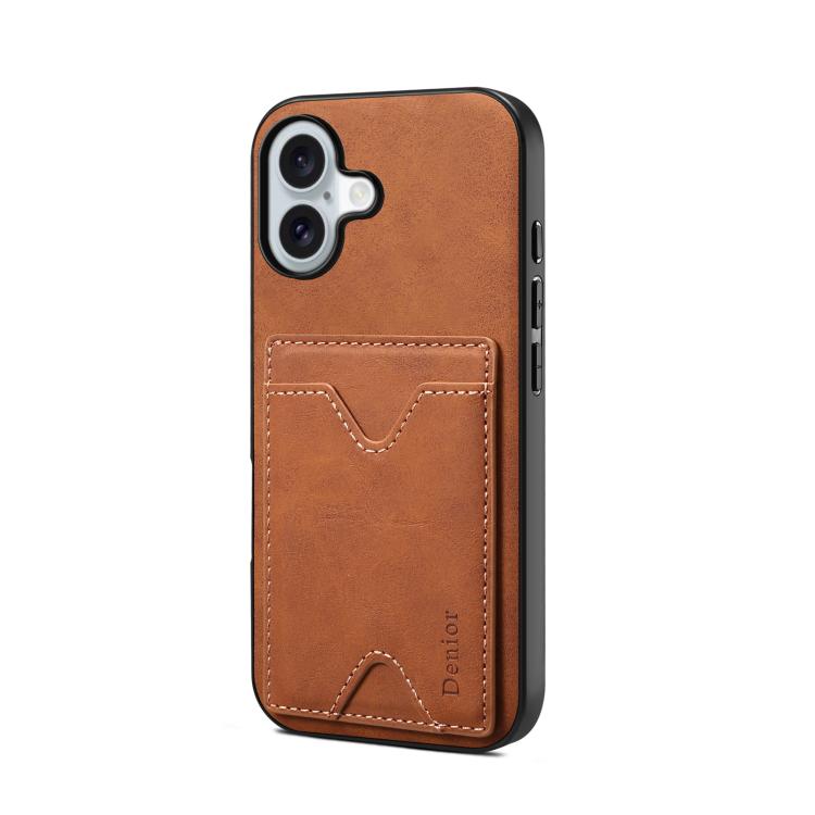For iPhone 17 Denior D06 PU Back Cover Card Slot Holder Phone Case(Brown) by Denior