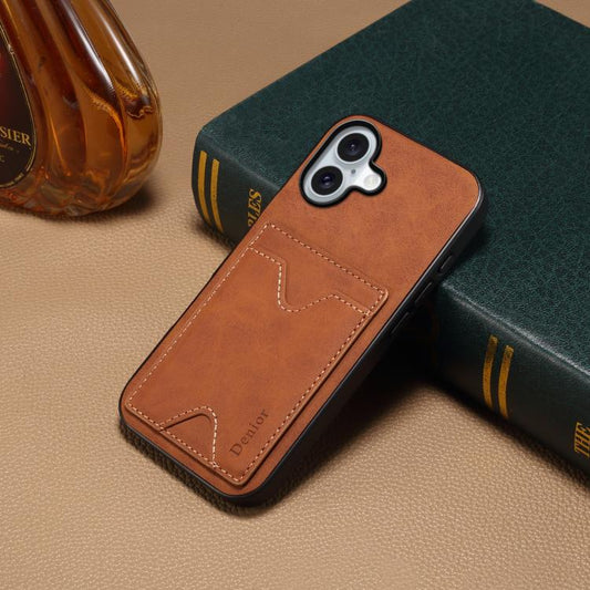 For iPhone 17 Denior D06 PU Back Cover Card Slot Holder Phone Case(Brown) by Denior