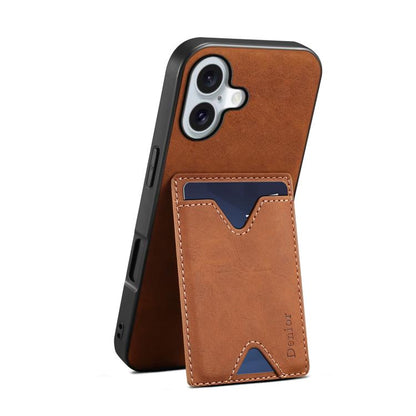 For iPhone 17 Denior D06 PU Back Cover Card Slot Holder Phone Case(Brown) by Denior