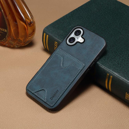 For iPhone 17 Denior D06 PU Back Cover Card Slot Holder Phone Case(Blue) by Denior