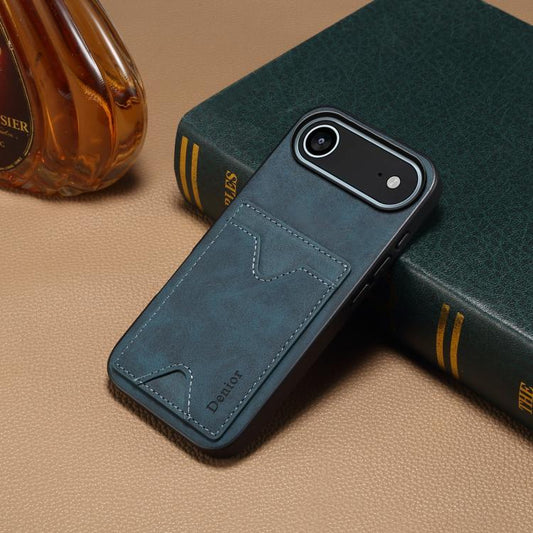 For iPhone Air Denior D06 PU Back Cover Card Slot Holder Phone Case(Blue) by Denior