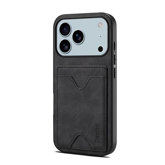 For iPhone 17 Pro Denior D06 PU Back Cover Card Slot Holder Phone Case(Black) by Denior