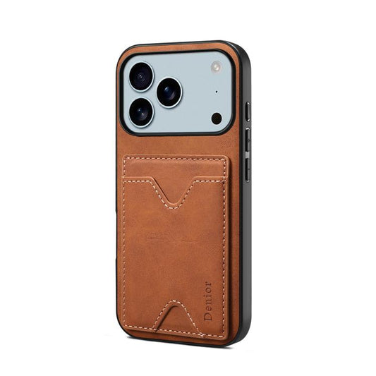 For iPhone 17 Pro Denior D06 PU Back Cover Card Slot Holder Phone Case(Brown) by Denior