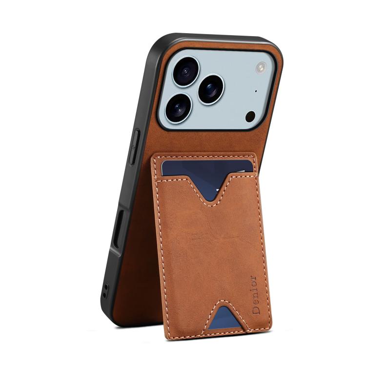 For iPhone 17 Pro Denior D06 PU Back Cover Card Slot Holder Phone Case(Brown) by Denior