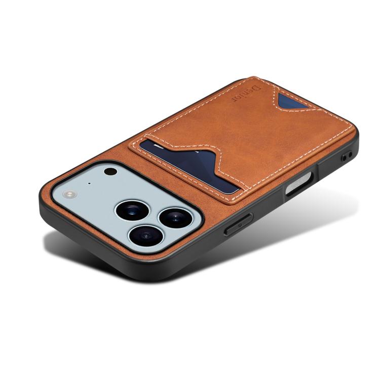 For iPhone 17 Pro Denior D06 PU Back Cover Card Slot Holder Phone Case(Brown) by Denior