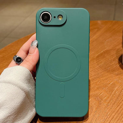 For iPhone 16e Solid Color Liquid Silicone MagSafe Magnetic Phone Case(Dark Green) by bashfashion