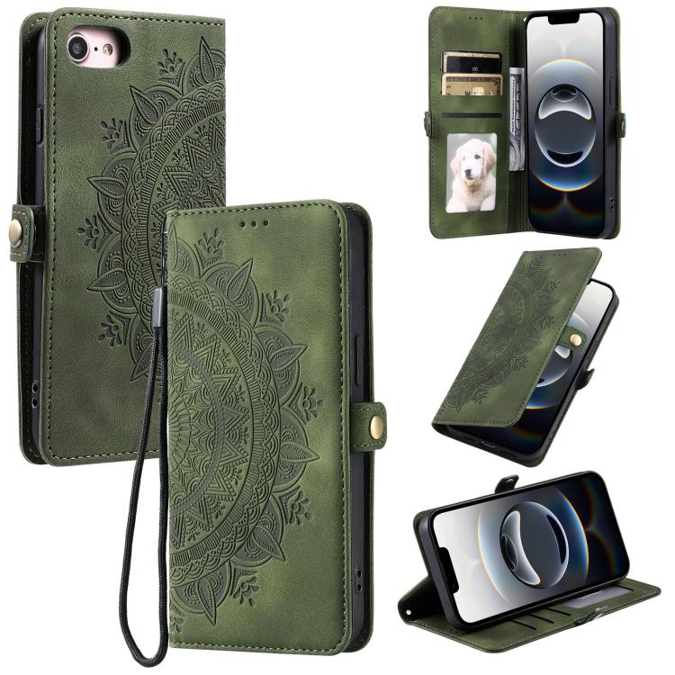 For iPhone 16e Skin Feel Totem Embossed Leather Phone Case(Deep Green) by bashfashion
