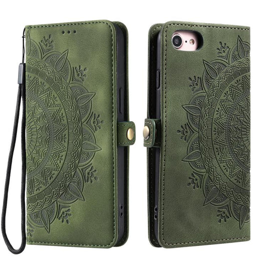 For iPhone 16e Skin Feel Totem Embossed Leather Phone Case(Deep Green) by bashfashion