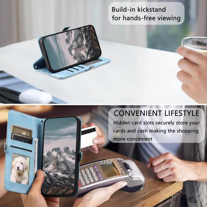 For iPhone 16e Skin Feel Totem Embossed Leather Phone Case(Blue) by bashfashion