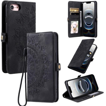 For iPhone 16e Skin Feel Totem Embossed Leather Phone Case(Black) by bashfashion