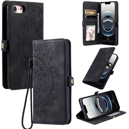For iPhone 16e Skin Feel Totem Embossed Leather Phone Case(Black) by bashfashion