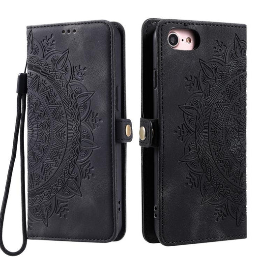 For iPhone 16e Skin Feel Totem Embossed Leather Phone Case(Black) by bashfashion