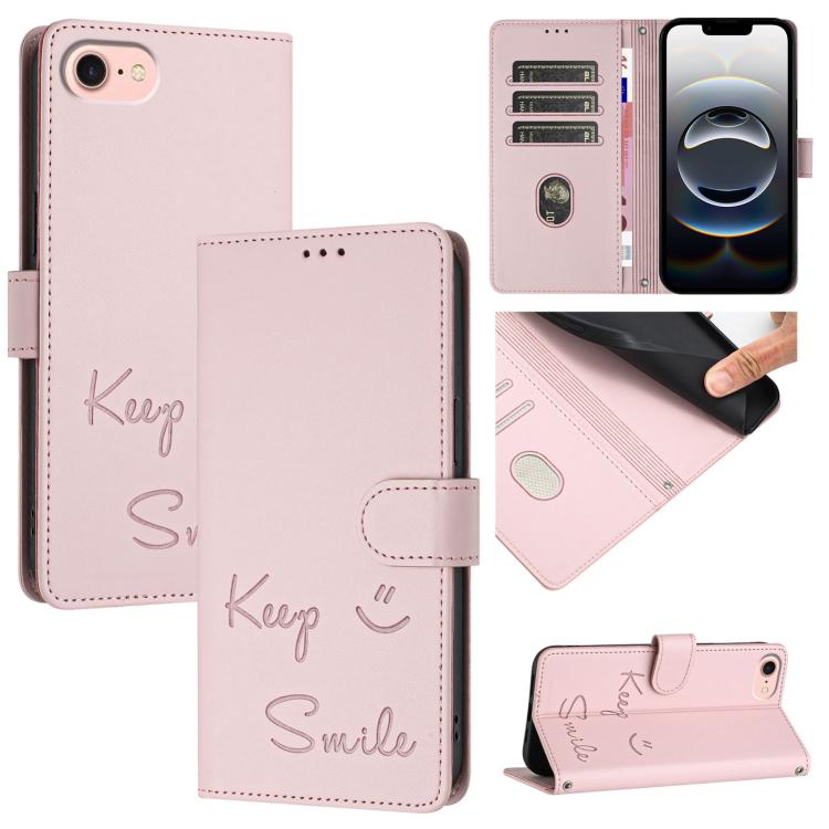For iPhone SE 2024 Smile Embossing RFID Leather Phone Case(Pink) by bashfashion