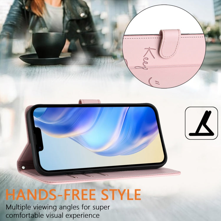 For iPhone SE 2024 Smile Embossing RFID Leather Phone Case(Pink) by bashfashion