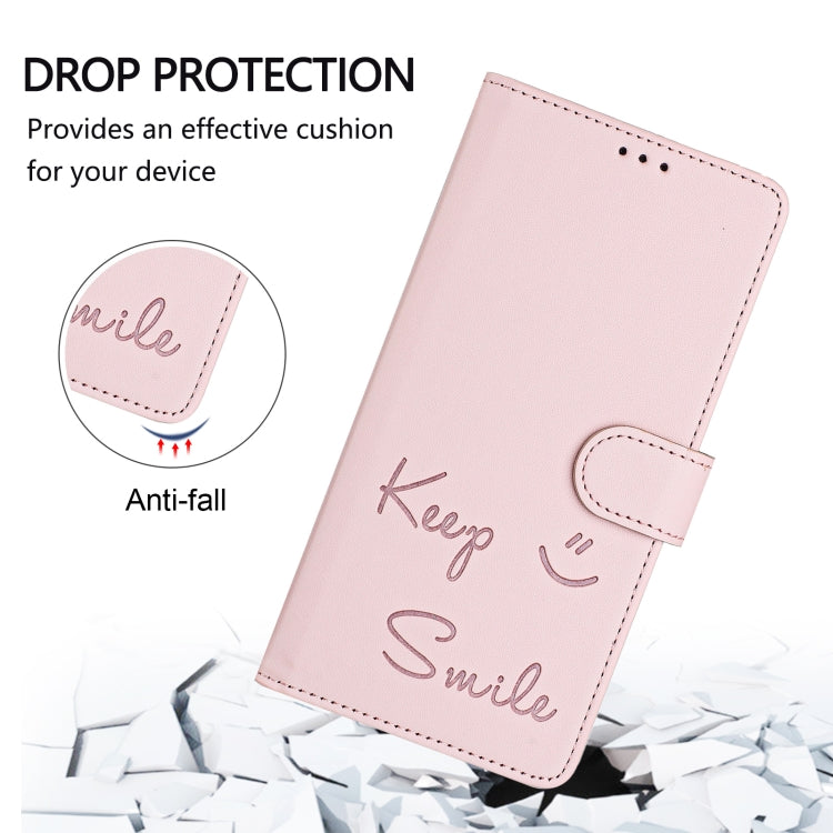 For iPhone SE 2024 Smile Embossing RFID Leather Phone Case(Pink) by bashfashion