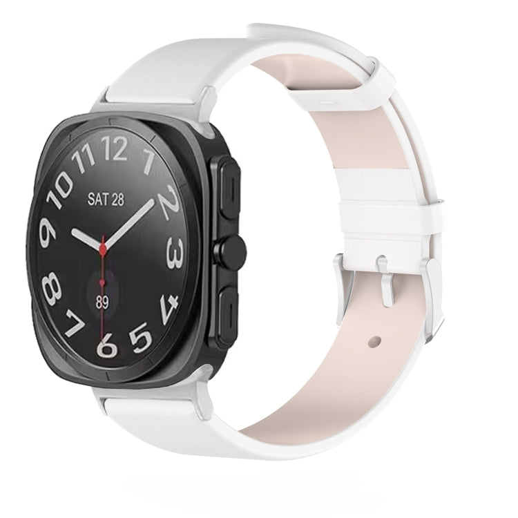 For Samsung Galaxy Watch Ultra 47mm / Ultra 2025 Stainless Steel Silver Buckle Leather Watch Band(White) by bashfashion