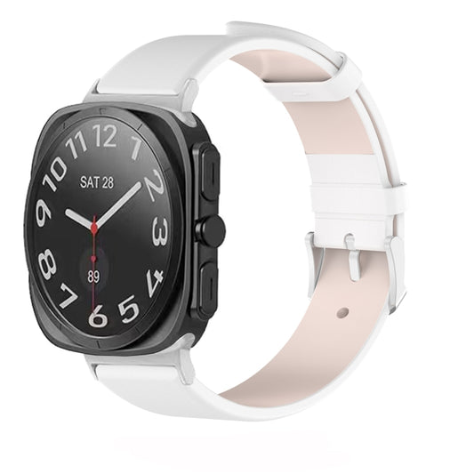 For Samsung Galaxy Watch Ultra 47mm / Ultra 2025 Stainless Steel Silver Buckle Leather Watch Band(White) by bashfashion