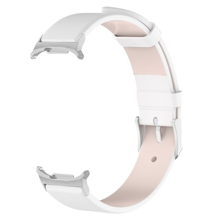 For Samsung Galaxy Watch Ultra 47mm / Ultra 2025 Stainless Steel Silver Buckle Leather Watch Band(White) by bashfashion