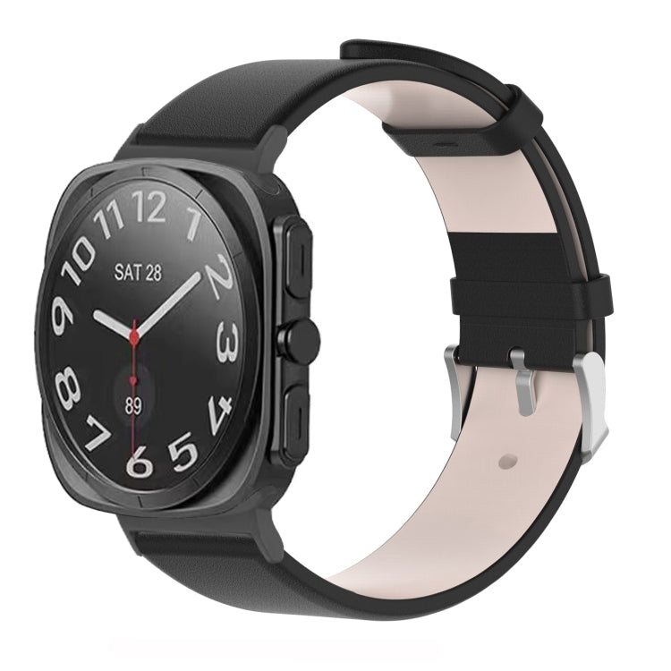 For Samsung Galaxy Watch Ultra 47mm / Ultra 2025 Stainless Steel Silver Buckle Leather Watch Band(Black) by bashfashion