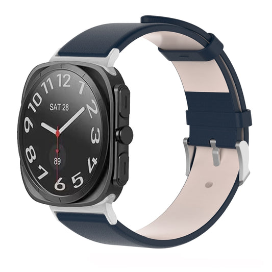 For Samsung Galaxy Watch Ultra 47mm / Ultra 2025 Stainless Steel Silver Buckle Leather Watch Band(Dark Blue) by bashfashion
