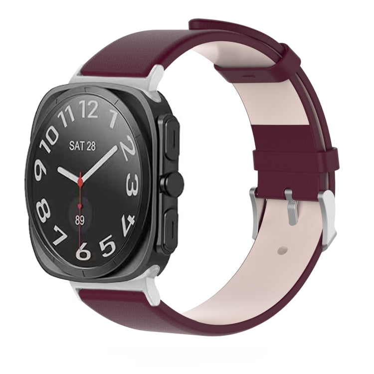 For Samsung Galaxy Watch Ultra 47mm / Ultra 2025 Stainless Steel Silver Buckle Leather Watch Band(Wine Red) by bashfashion
