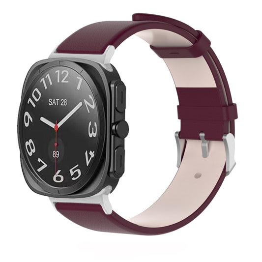 For Samsung Galaxy Watch Ultra 47mm / Ultra 2025 Stainless Steel Silver Buckle Leather Watch Band(Wine Red) by bashfashion