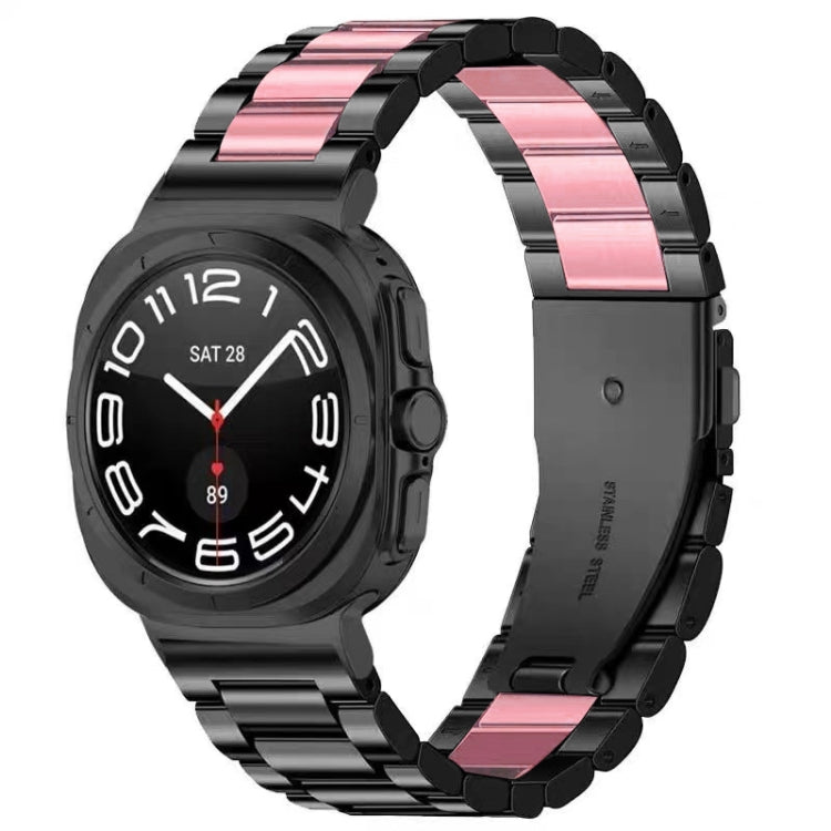 For Samsung Galaxy Watch Ultra 47mm / Ultra 2025 Three Beads Stainless Steel Watch Band(Black Pink Black) by bashfashion