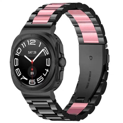 For Samsung Galaxy Watch Ultra 47mm / Ultra 2025 Three Beads Stainless Steel Watch Band(Black Pink Black) by bashfashion