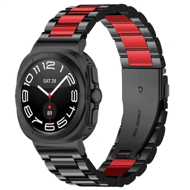 For Samsung Galaxy Watch Ultra 47mm / Ultra 2025 Three Beads Stainless Steel Watch Band(Black Red Black) by bashfashion
