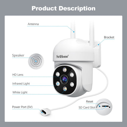 SriHome SH061 2MP AI Humanoid Tracking Infrared Night Vision Camera(US Plug) by SriHome