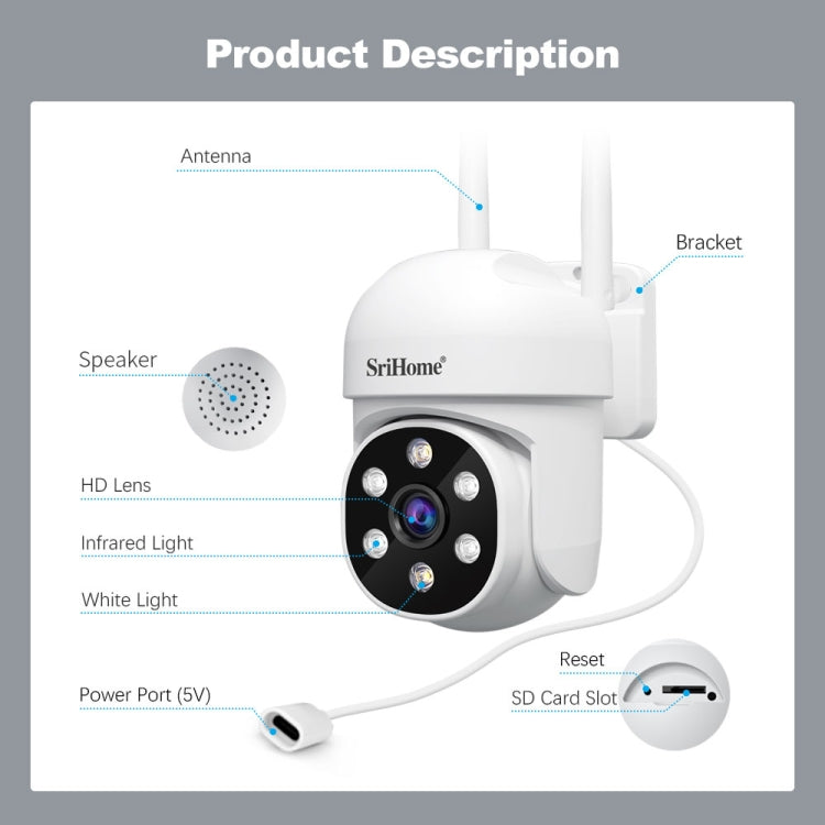 SriHome SH061 2MP AI Humanoid Tracking Infrared Night Vision Camera(EU Plug) by SriHome