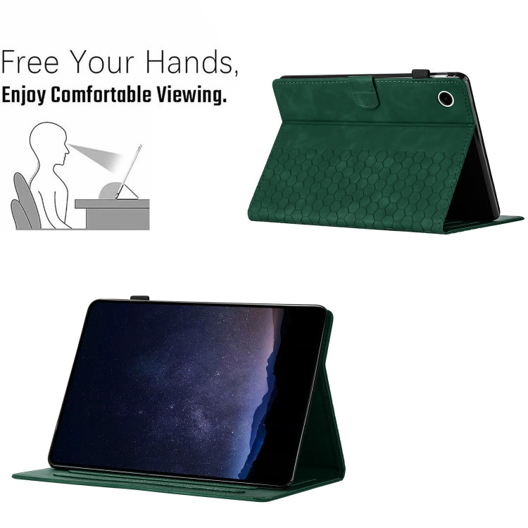 For Samsung Galaxy Tab A11+ / A9+ Honeycomb Embossed Leather Smart Tablet Case(Green) by bashfashion