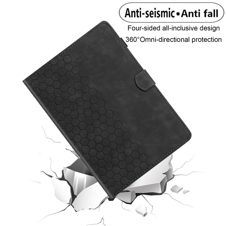 For Samsung Galaxy Tab A11 / A9 Honeycomb Embossed Leather Smart Tablet Case(Black) by bashfashion