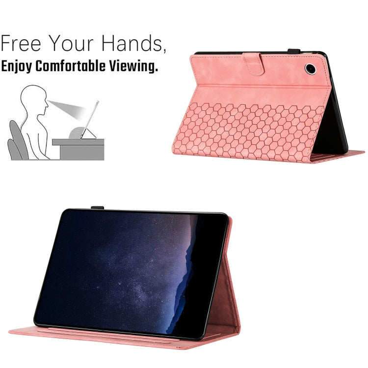 For Samsung Galaxy Tab A11 / A9 Honeycomb Embossed Leather Smart Tablet Case(Pink) by bashfashion