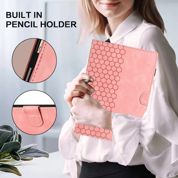 For Samsung Galaxy Tab A8 10.5 2021 X205 Honeycomb Embossed Leather Smart Tablet Case(Pink) by bashfashion