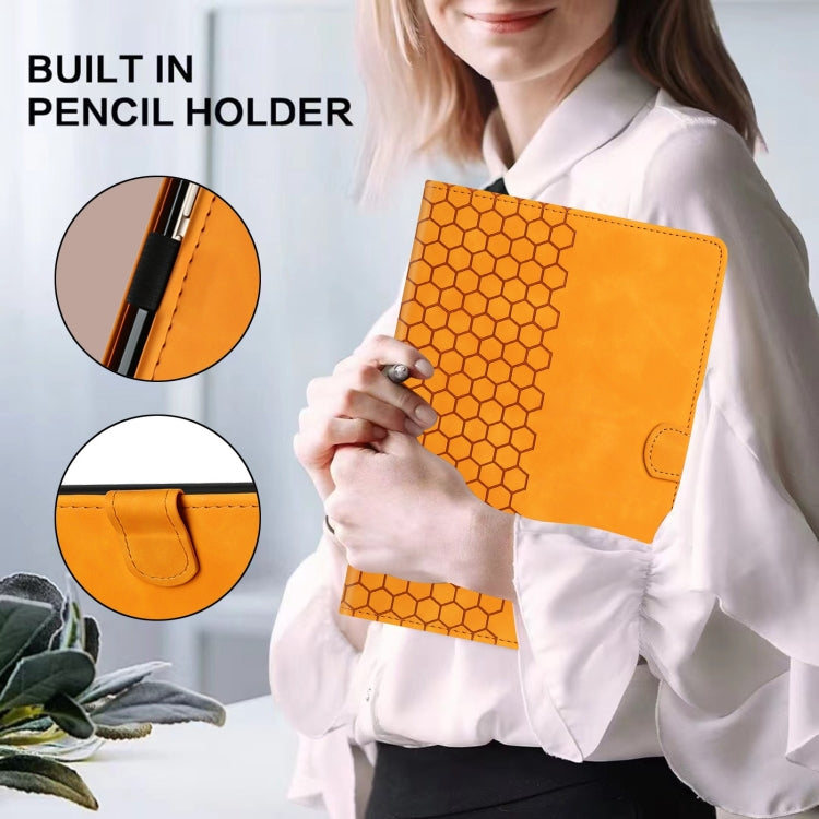 For Samsung Galaxy Tab S6 Lite P610 Honeycomb Embossed Leather Smart Tablet Case(Yellow) by bashfashion