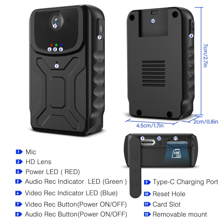 860B 1080P 140 Degree Wide Angle Wearable Portable Mini Camera(Black) by bashfashion