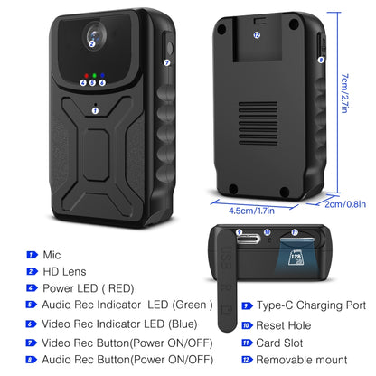 860B 1080P 140 Degree Wide Angle Wearable Portable Mini Camera(Black) by bashfashion