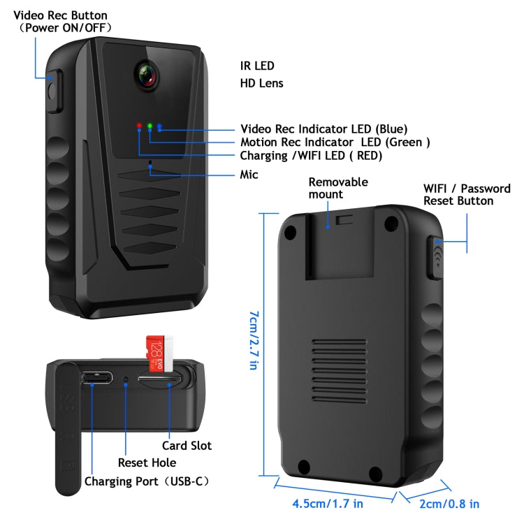 870B 1080P Portable Multifunctional Wearable Camera(Black) by bashfashion